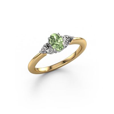 Engagement ring Chanou OVL 585 gold green lab grown diamond 7x5 mm