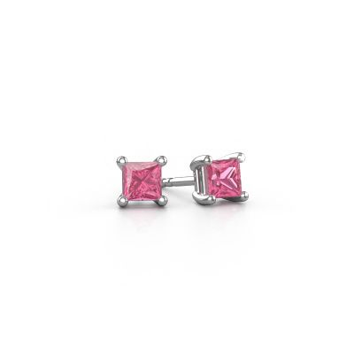 Clous d'oreilles Sam square 585 or blanc saphir rose 4 mm