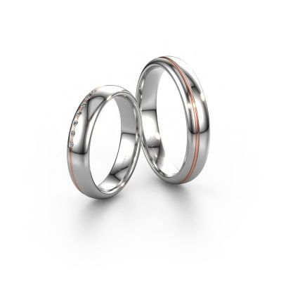 Alliances set WH2144LM34A ±4x1.7 mm 14 Carat or blanc diamant 0.005 crt