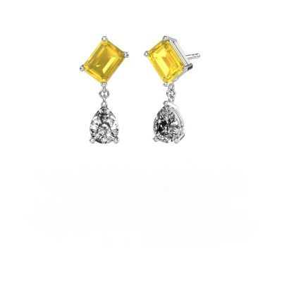 Boucles d'oreilles Toi et Moi EME PER 585 or blanc saphir jaune 8x6 mm