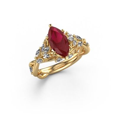 Engagement ring Samantha MRQ 585 gold ruby 11x5.5 mm