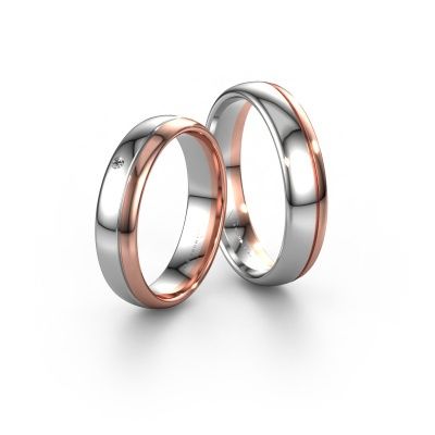 Wedding rings set WH0301LM35AP ±5x1.7 mm 14 Carat white gold diamond 0.012 crt