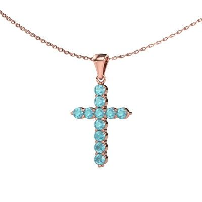 Anhänger Cross 585 Roségold Blau Topas 2.5 mm