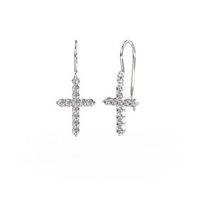 Pendants d'oreilles Cross 585 or blanc diamant synthétique 0.660 crt