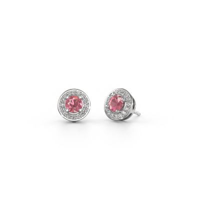 Stud earrings Agaat 950 platinum tourmaline pink 5 mm