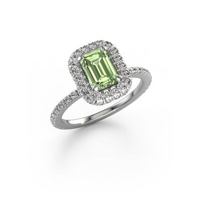 Bague de fiançailles Talitha EME 950 platine diamants synthétiques vert 7x5 mm