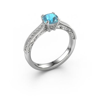Bague de fiançailles Shonta CUS 585 or blanc topaze bleue 5.5 mm