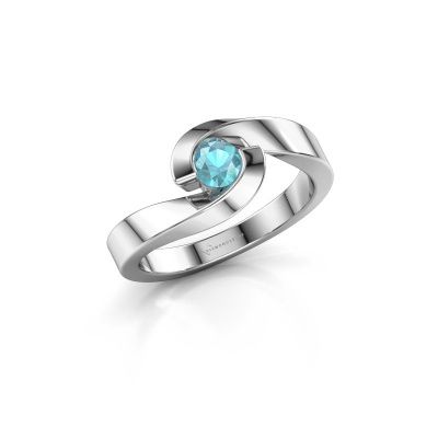 Ring Sheryl 585 witgoud blauw topaas 4 mm