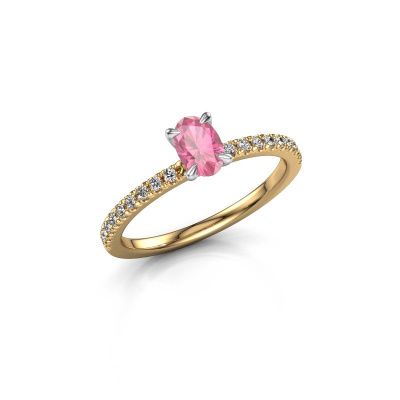 Verlovingsring Crystal OVL 2 585 goud roze saffier 6x4 mm