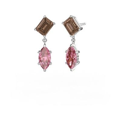 Pendants d'oreilles Toi et Moi EME MRQ 585 or blanc diamant brun 3.50 crt