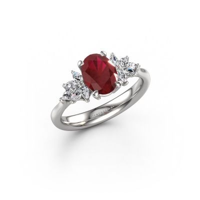 Engagement ring Fiona OVL 585 white gold ruby 8x6 mm