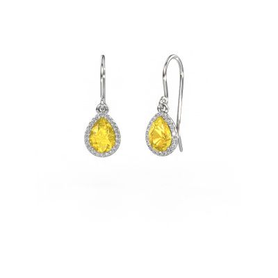 Pendants d'oreilles Seline per 585 or blanc saphir jaune 7x5 mm