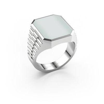 Signet ring Brent 4 585 white gold green sardonyx 16x13 mm