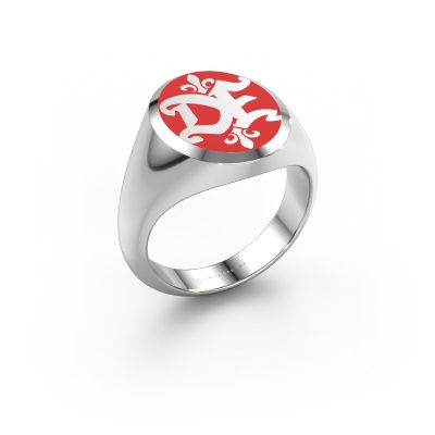 Monogramm Ring Xandro Emaille 950 Platin Rot Emaille