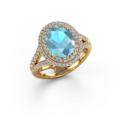 Verlobungsring Elvie 585 Gold Blau Topas 10x8 mm
