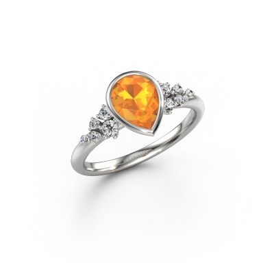 Bague de fiançailles Aliyah PER 585 or blanc citrine 8x6 mm