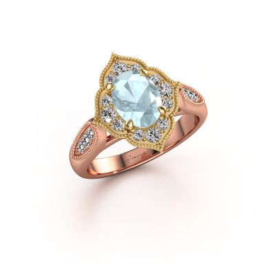 Engagement ring Rosan 585 rose gold aquamarine 8x6 mm