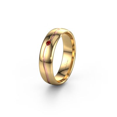 Wedding ring WH0905L35X 585 gold garnet ±5x1.7 mm