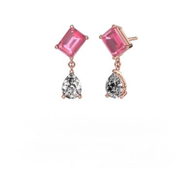 Boucles d'oreilles Toi et Moi EME PER 585 or rose saphir rose 8x6 mm