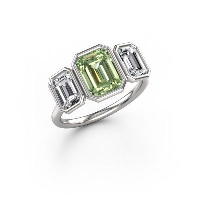 Engagement ring Lavon 3 EME 950 platinum green lab grown diamond 8x6 mm
