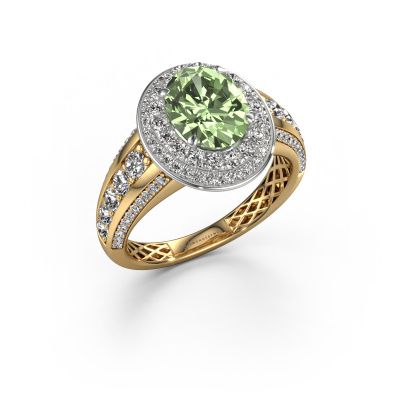 Engagement ring Nancie 585 gold green lab grown diamond 9x7 mm