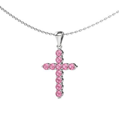 Anhänger Cross 585 Weißgold Pink Saphir 2.5 mm