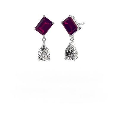Boucles d'oreilles Toi et Moi EME PER 585 or blanc rhodolite 8x6 mm