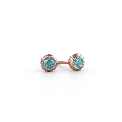 Clous d'oreilles Shemika 585 or rose topaze bleue 4 mm