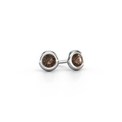 Stud earrings Lieke RND 950 platinum smokey quartz 4 mm