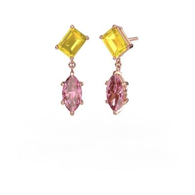 Pendants d'oreilles Toi et Moi EME MRQ 585 or rose saphir jaune 8x6 mm