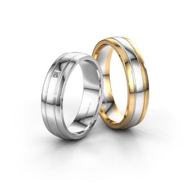 Wedding rings set WH0422LM25XP ±0.20x0.06 in 14 Carat white gold diamond 0.02 crt