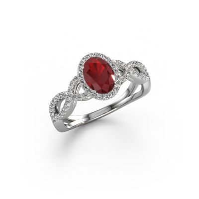 Engagement ring Dionne ovl 950 platinum ruby 7x5 mm