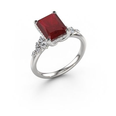 Engagement ring Emma RAD 585 white gold ruby 9x7 mm