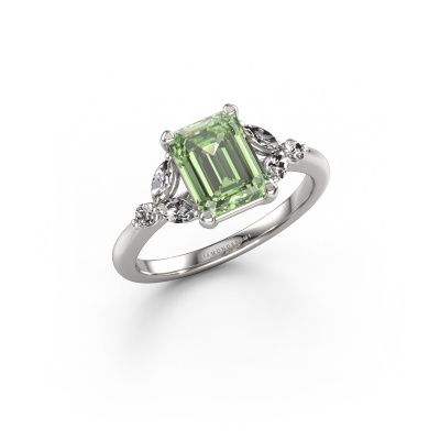 Engagement ring Megan EME 950 platinum green lab grown diamond 8x6 mm
