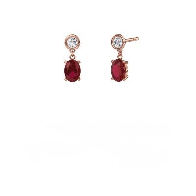 Pendants d'oreilles Lacey OVL 585 or rose rubis 7x5 mm