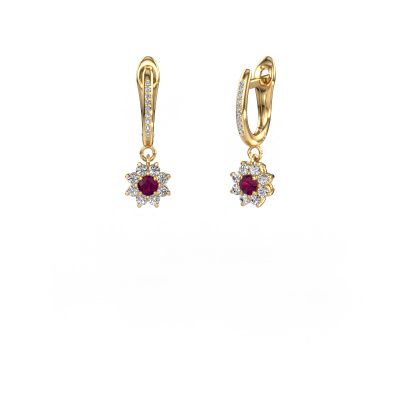 Drop earrings Camille 2 585 gold rhodolite 3 mm