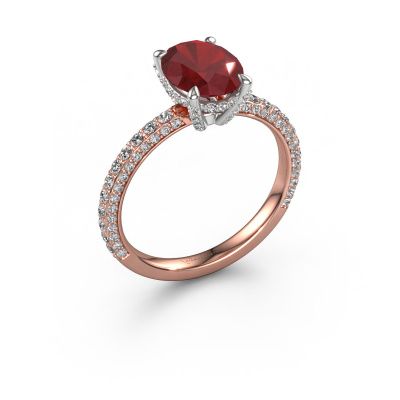 Bague de fiançailles Saskia 2 ovl 585 or rose rubis 9x7 mm