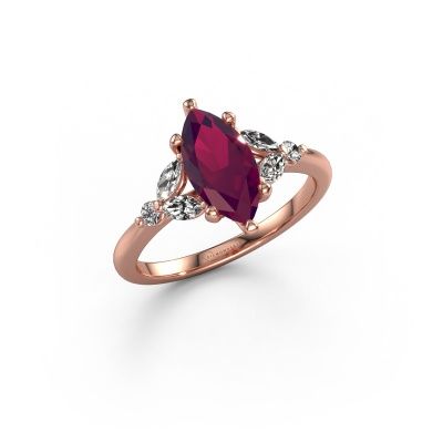 Engagement ring Megan MRQ 585 rose gold rhodolite 11x5.5 mm