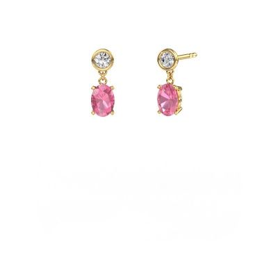 Pendants d'oreilles Lacey OVL 585 or jaune saphir rose 7x5 mm