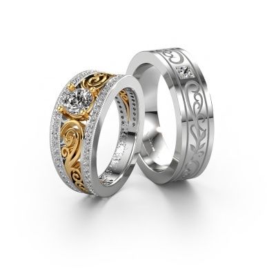 Trouwringen set WHR0109LM16BP ±6x2 mm 14 Carat goud lab-grown diamant 0.50 crt