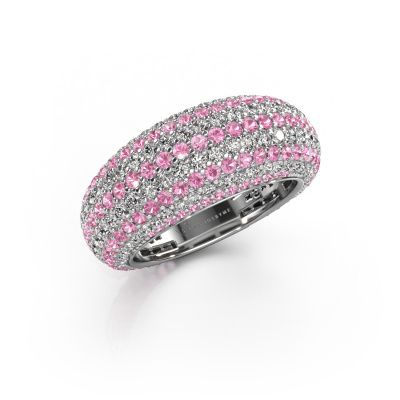 Ring Lyndia 585 witgoud roze saffier 0.8 mm