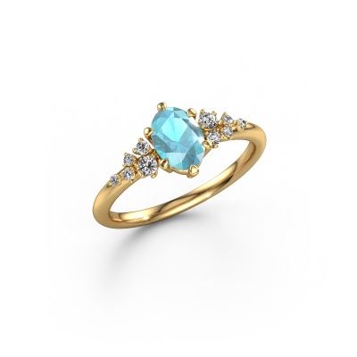 Ring Royce OVL 585 goud blauw topaas 7x5 mm