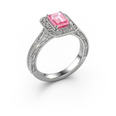 Verlovings ring Alice EME 585 witgoud roze saffier 7x5 mm