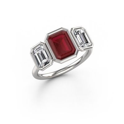 Bague de fiançailles Lavon 3 EME 950 platine rubis 8x6 mm