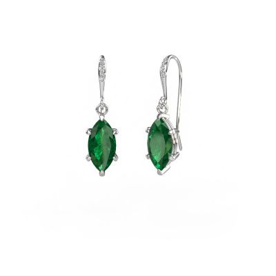 Pendants d'oreilles Laurie MRQ 2 585 or blanc emeraude 10x5 mm
