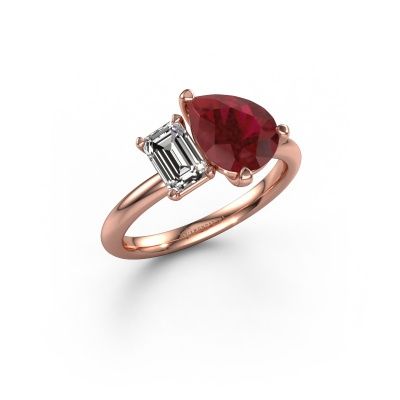 Engagement ring Toi et Moi PER-EME 585 rose gold ruby 9x7 mm