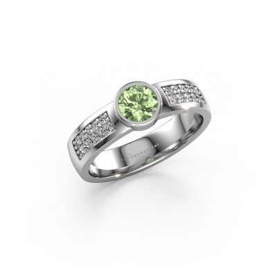 Engagement ring Ise 3 585 white gold green lab grown diamond 4.7 mm