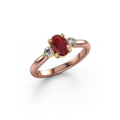 Engagement ring Lieselot OVL 585 rose gold ruby 7x5 mm