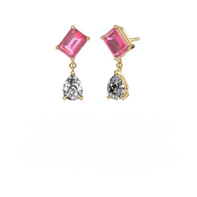 Boucles d'oreilles Toi et Moi EME PER 585 or jaune saphir rose 8x6 mm