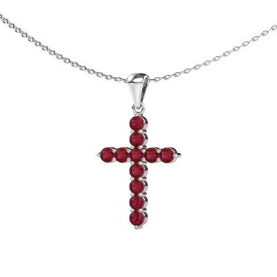 Pendant Cross 585 white gold ruby 2.5 mm